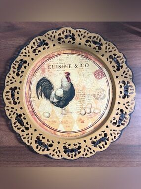 Rooster Decorative Metal Serving Platter Wall Decor